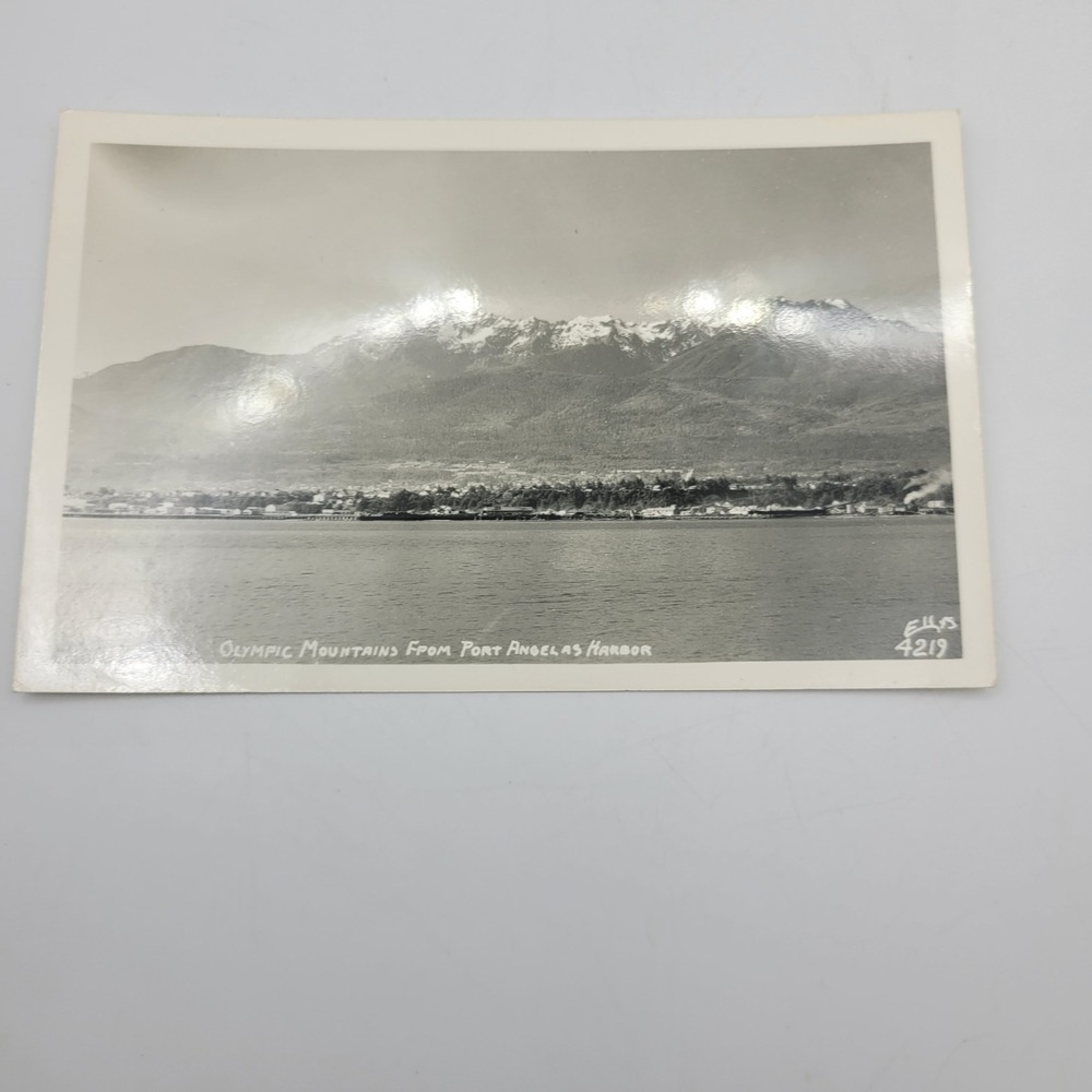 Vintage Olympic Mountains Port Angeles Harbor Real Photo Postcard Ellis 4219